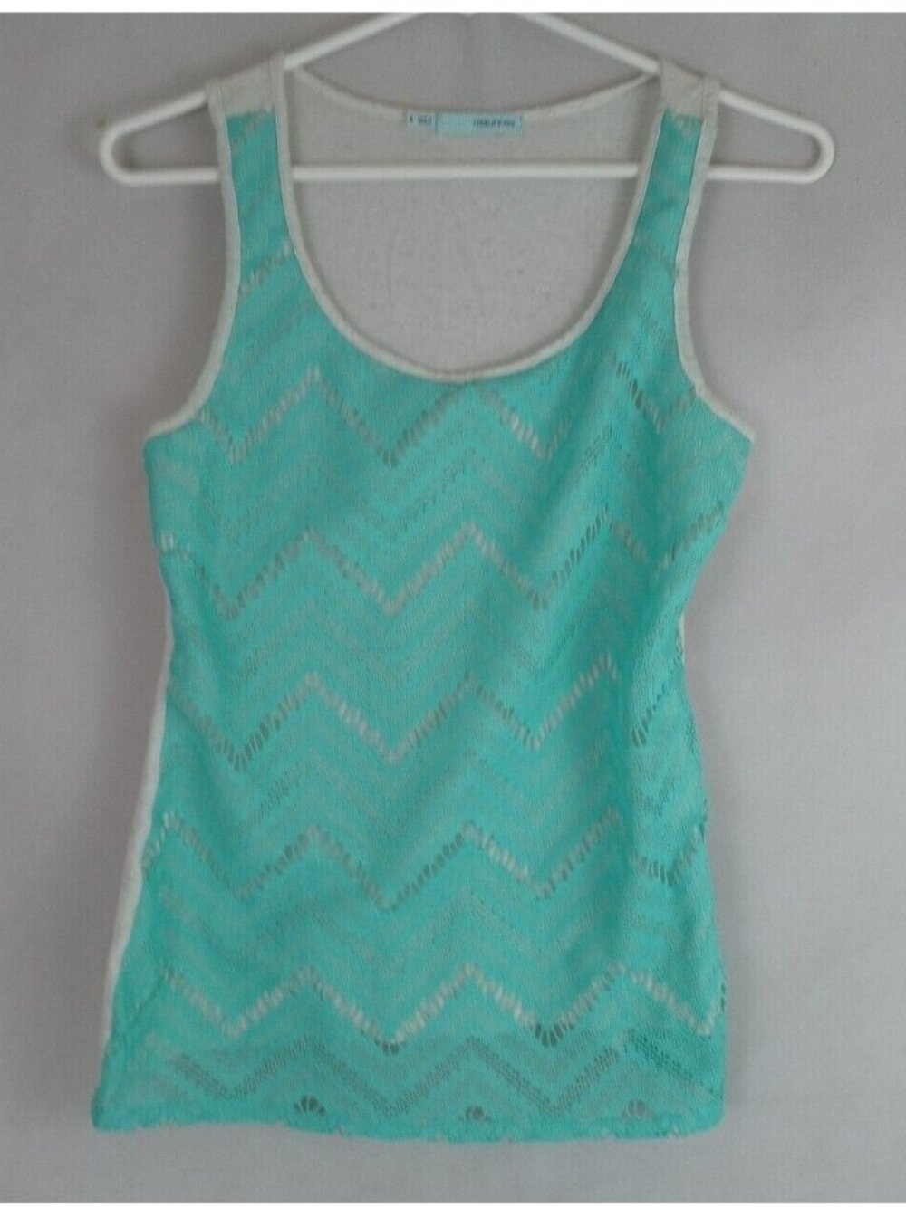 Maurice's Womens White Tank Top With Mint Green Lace Front Size Small